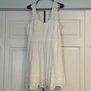 Short white lace embroidered dress
